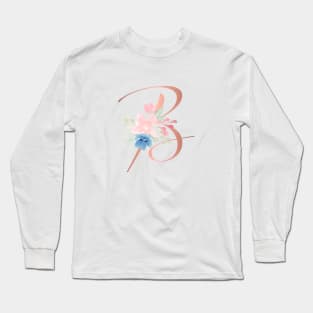 Letter B Rose Gold and Watercolor Blush Pink and Navy Long Sleeve T-Shirt